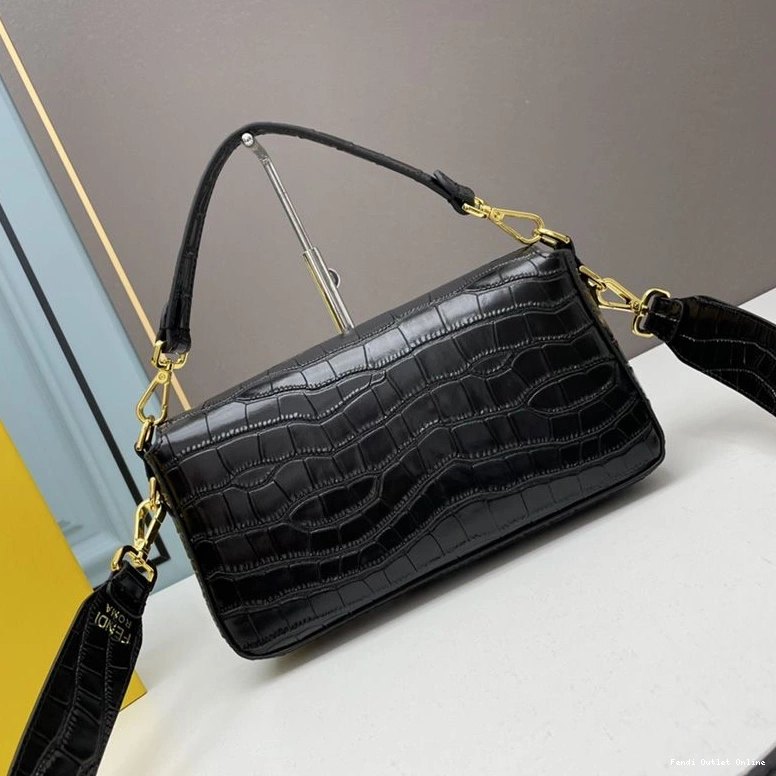 Cheap Medium Crocodile Black Baguette In Bag Fendi Leather 0814